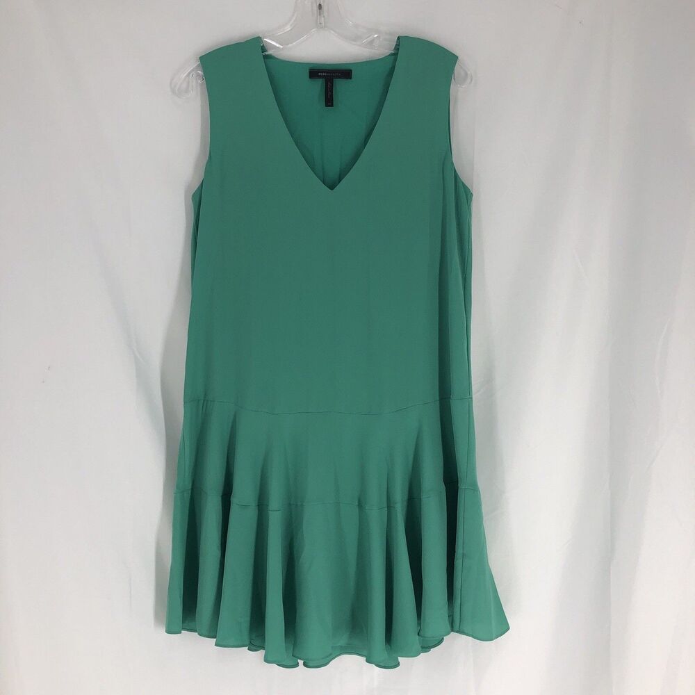 BCBG Max Azria Green Mini Dress XS Flowy Swing Sleeveless V Neck